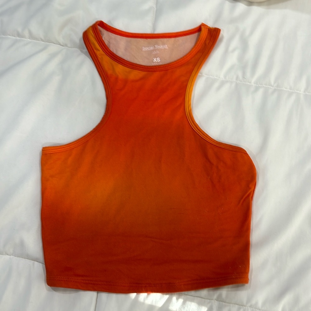 bright orange tank top